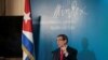 El Ministro de Relaciones Exteriores de Cuba, Bruno Rodríguez, habla durante una conferencia de prensa en La Habana, Cuba, el 25 de abril de 2022.