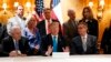 President Donald Trump speaks with reporters about border policy during a fundraising event, April 10, 2019, in San Antonio, Texas.