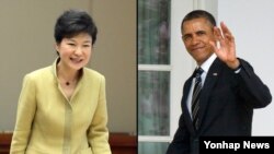 박근혜 한국 대통령(왼쪽)과 바락 오바마 미국 대통령이 7일 백악관에서 첫번째 정상회담을 가진다.