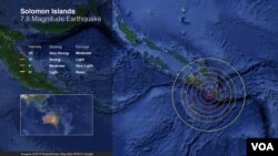 Peta zona gempa bumi di Kepulauan Solomon
