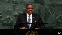 Peter Mutharika s'adresse à l'Assemblee generale des Nations Unies, New York, le 20 septembre 2017