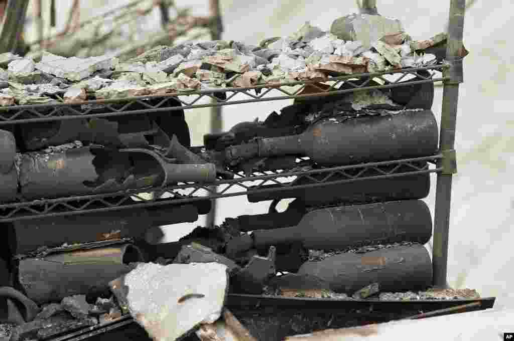 The remains of burned bottles of wine are seen at the Signorello Estate winery, Oct. 10, 2017, in Napa, California.