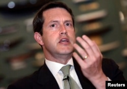FILE - Randal Quarles speaks during a Reuters-sponsored panel discussion on the future of the Fannie Mae and Freddie Mac, in New York, July 19, 2006.