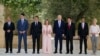 From left, German Chancellor Olaf Scholz, Canadian Prime Minister Justin Trudeau, French President Emmanuel Macron, Italy's Prime Minister Giorgia Meloni, US President Joe Biden, Japanese Prime Minister Fumio Kishida, British Prime Minister Rishi Sunak po