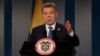 Colombia's President Juan Manuel Santos talks during a news conference after a meeting with former Colombian President Alvaro Uribe at Narino Palace in Bogota, Colombia, Oct. 5, 2016. 