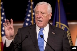 House Majority Leader Steny Hoyer of Maryland, speaks at a news conference to introduce legislation supporting NATO on Capitol Hill in Washington, Jan. 22, 2019.