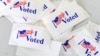 I VOTED stickers are seen at a polling station on the campus of the University of California, Irvine, on November 6, 2018 in Irvine, California on election day. 