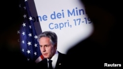 Держсекретар США Ентоні Блінкен проводить пресконференцію наприкінці зустрічі міністрів закордонних справ G7 на острові Капрі, Італія, 19 квітня 2024 р. REUTERS/Ciro De Luca