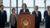 台湾蔡英文在出访加勒比海四个邦交国以及过境美国前在桃园机场发表行前讲话。（2019年7月11日，台湾总统府提供）