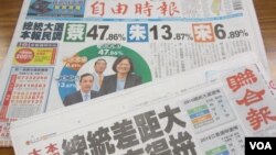 台湾媒体发布总统大选民意调查支持度