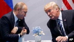 Le président américain Donald Trump et son homologue russe Vladimir Poutine, le 7 juillet 2017, à Hambourg.